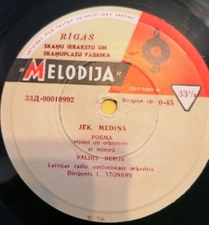 Jēk. Mediņš / E. Dārziņš / Latvijas Radio Simfoniskais Orķestris - Melanholiskais Valsis / Poēma Vijolei Un Orķestrim (1962)