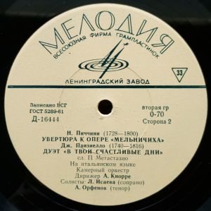 Д. Чимароза / Дж. Торелли / Н. Пиччини / Дж. Паизиелло - Увертюра К Опере «Фракийские Влюбленные» / Концерт Для Трубы С Оркестром / Увертюра К Опере «Мельничиха» / Дуэт «В Твои Счастливые Дни» (1965)