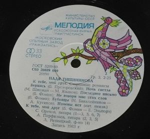 Надя Тишининова - К Тебе, Мой Друг (1984)